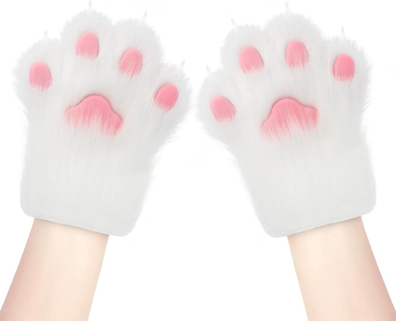 hbbhml Faux Fur Plush Furry Cat Claw Gloves Fursuit Animal Fox Paws Mittens Halloween Cosplay Costume Accessories for Adult - Image 2
